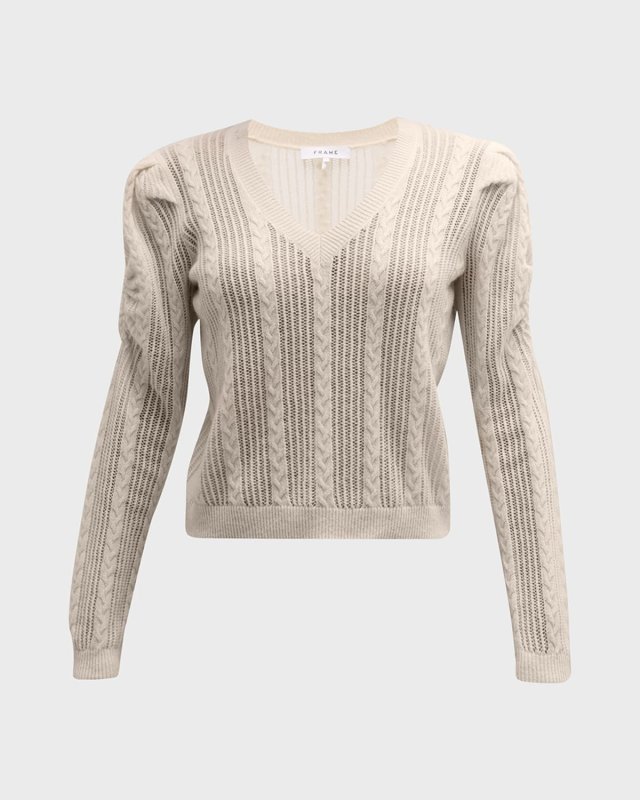 Pointelle Cashmere-Wool V-Neck Sweat